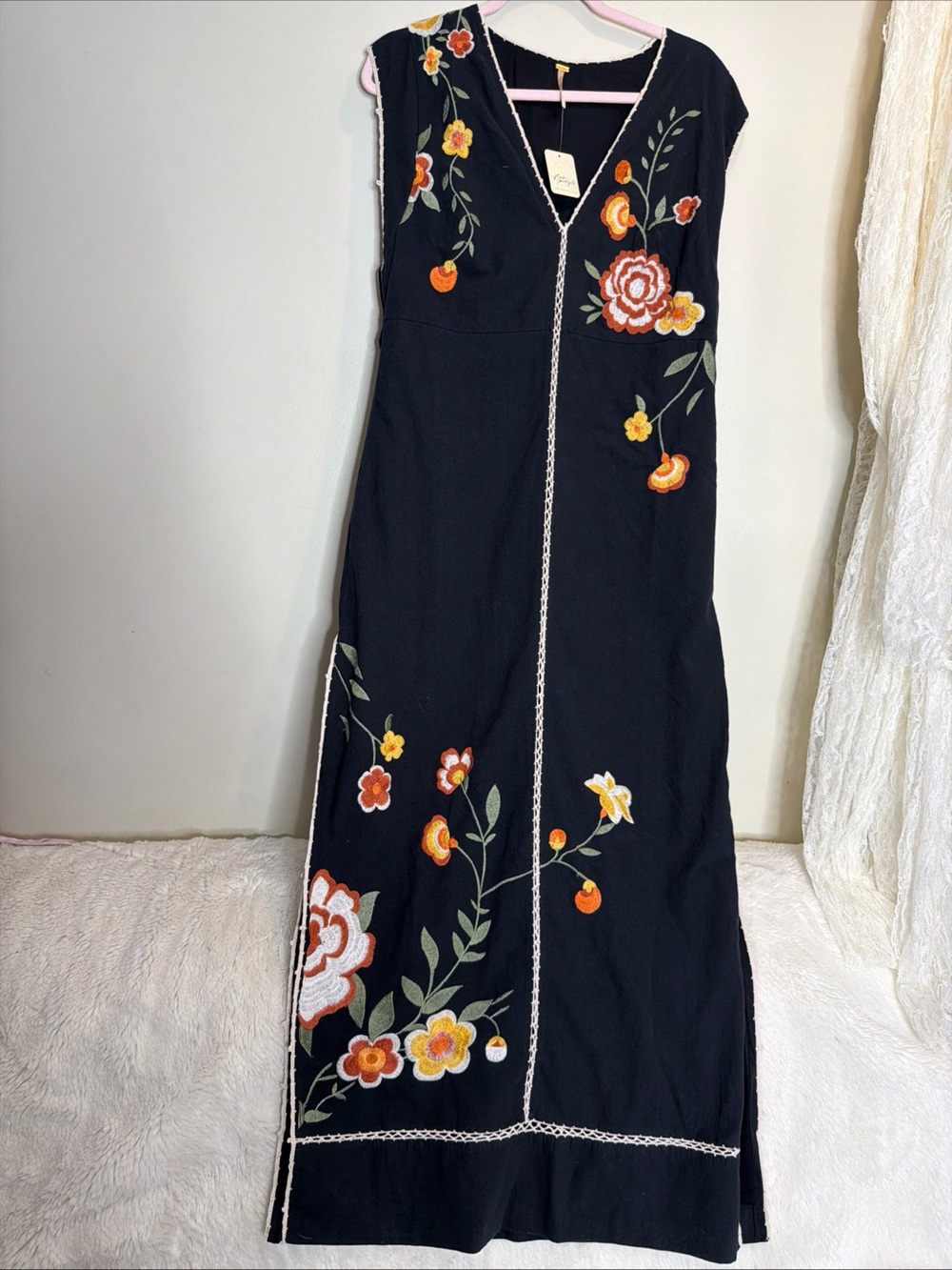 Free People Bo Embroidered Sleeveless Tie Waist Maxi Dress S - Picture 5 of 10
